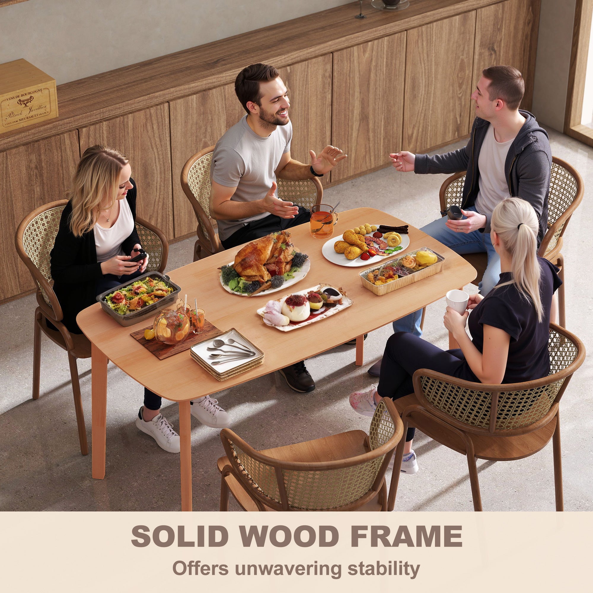 HOMCOM Pine Wood Dining Table for 6, 47" Rustic Rectangular Kitchen Table with Large Tabletop for Dining Room, Natural