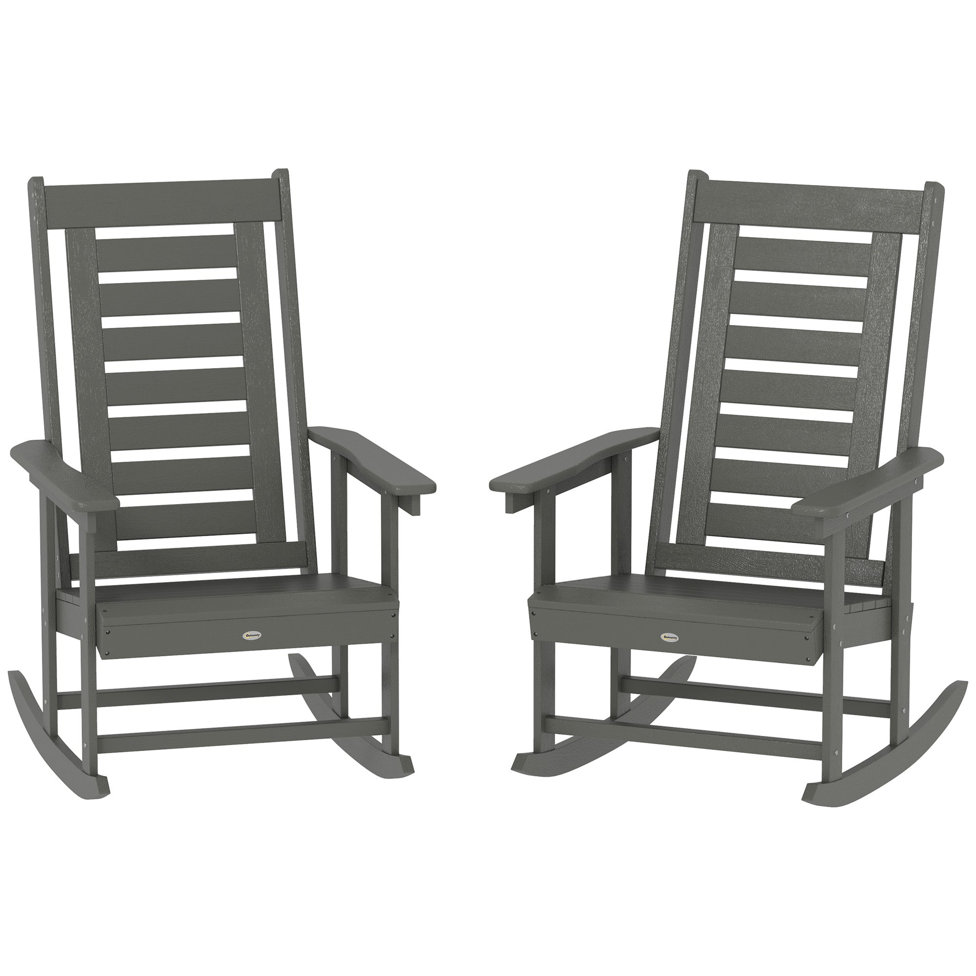 Outsunny 2 Pieces Outdoor Rocking Chairs, HDPE Patio Rockers with 28" High Back, Wide Armrests for Porch Backyard, Dark Gray